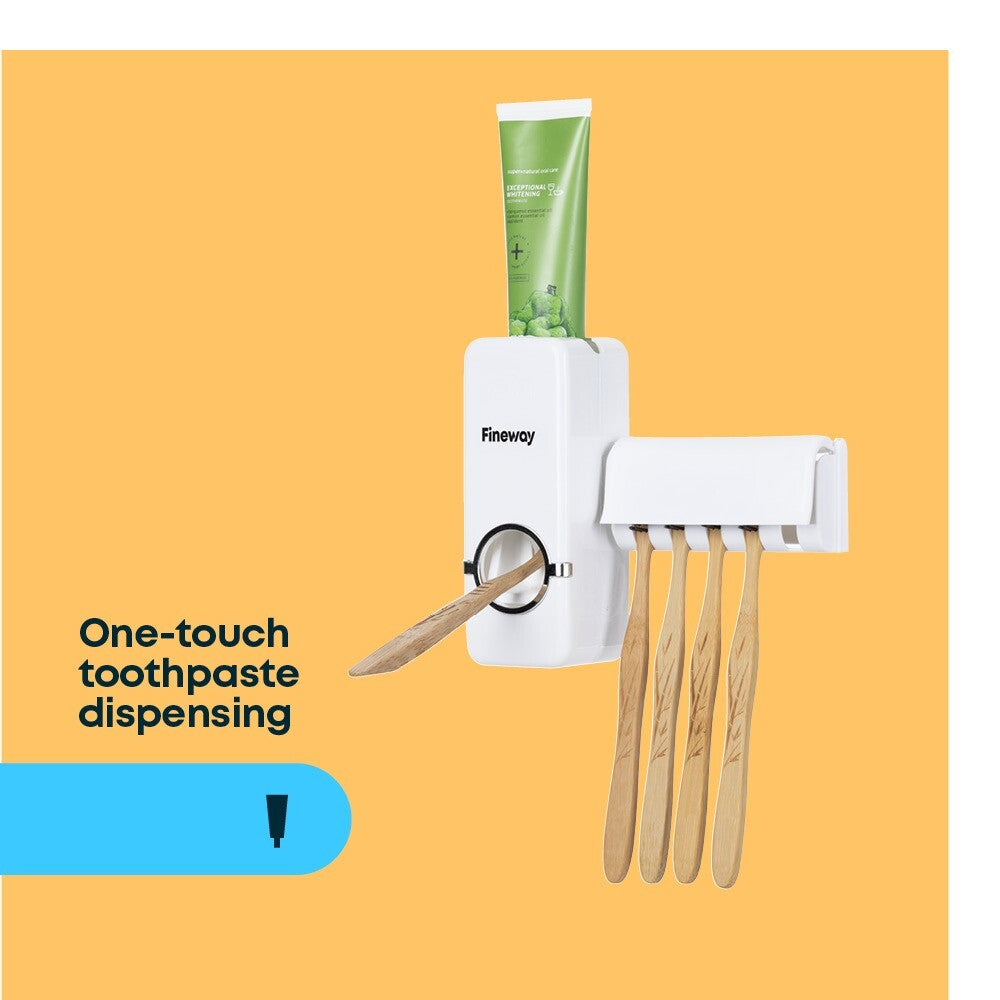 Automatic Toothpaste Dispenser + 5 Toothbrush Holder Stand Wall Mounted Bathroom