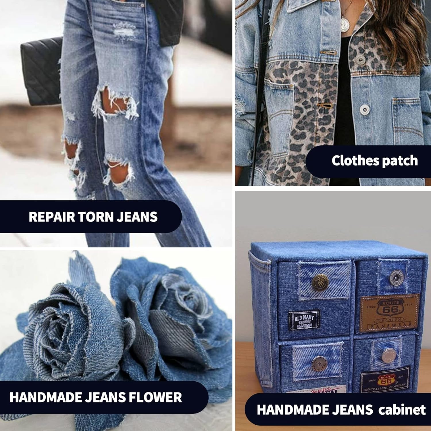 10 Pcs Denim Patches for Jeans Repair,Iron-On Jean Patches inside & outside Stro