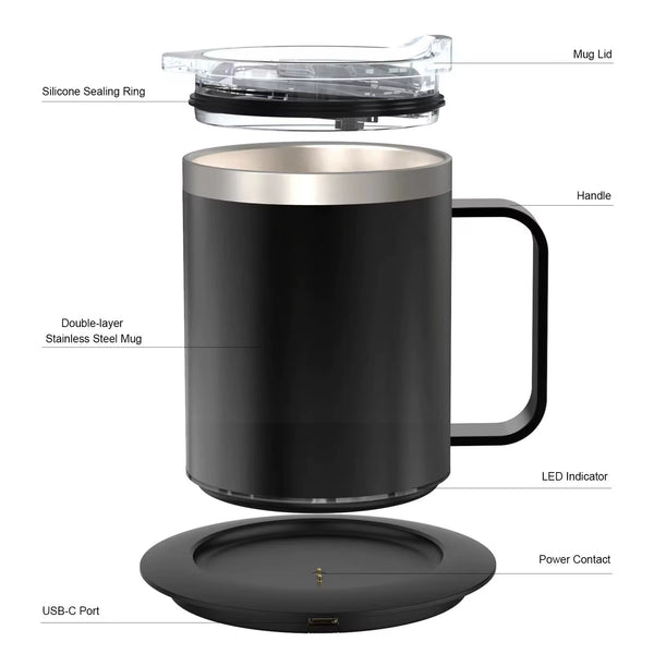 Self-Heating Coffee Mug - 12Oz USB Electric Heated Mug Heat 131-149℉ Smart Warming Travel Mug Double Layer Food Grade Cup Warmer