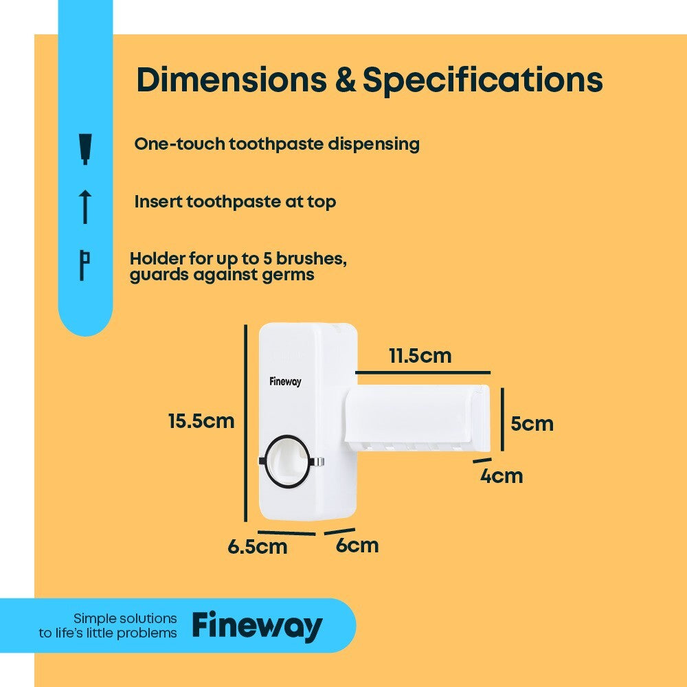 Automatic Toothpaste Dispenser + 5 Toothbrush Holder Stand Wall Mounted Bathroom