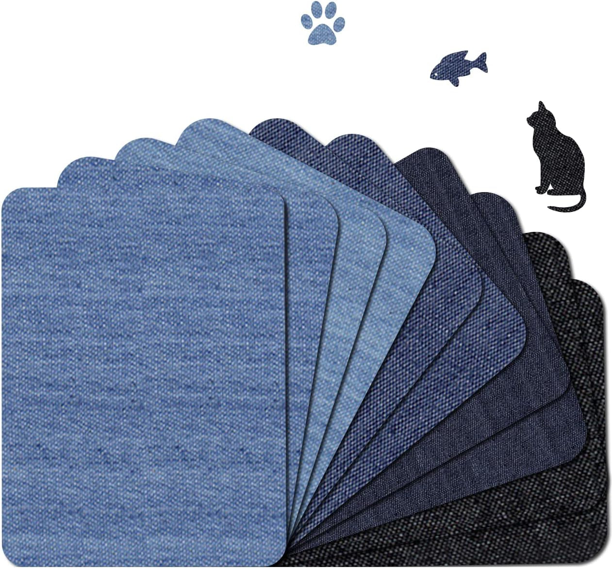 10 Pcs Denim Patches for Jeans Repair,Iron-On Jean Patches inside & outside Stro