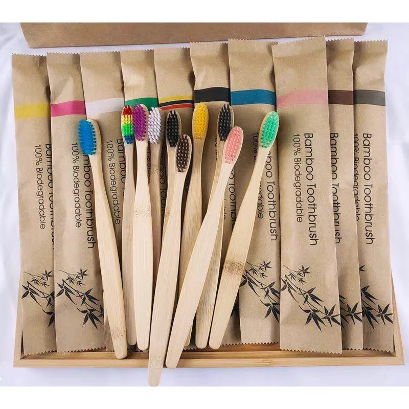 10Pcs Bamboo Toothbrushes Portable Eco Friendly Wooden Tooth Brush for Adults Toothbrushes Soft Dental Oral Care