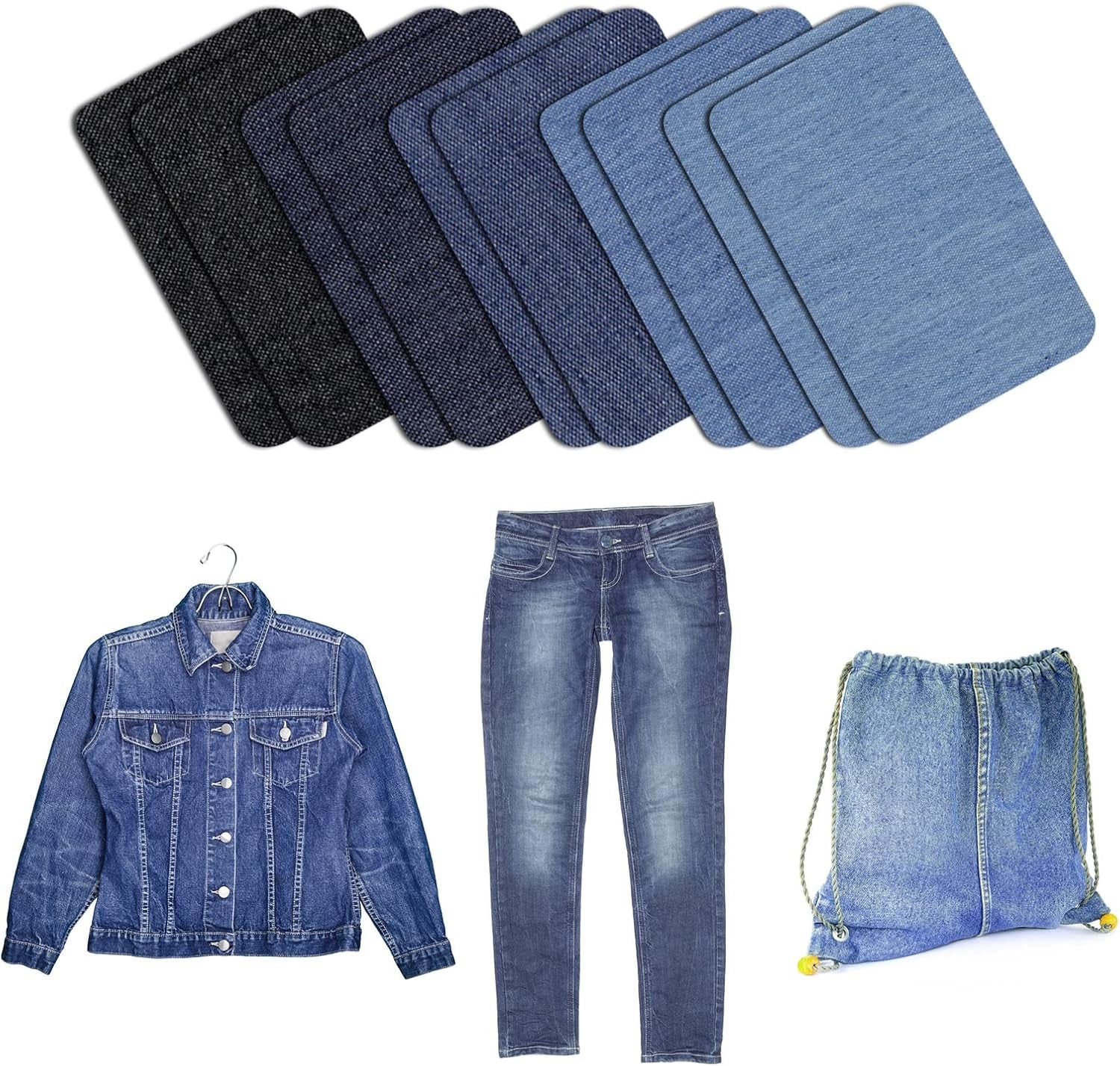 10 Pcs Denim Patches for Jeans Repair,Iron-On Jean Patches inside & outside Stro