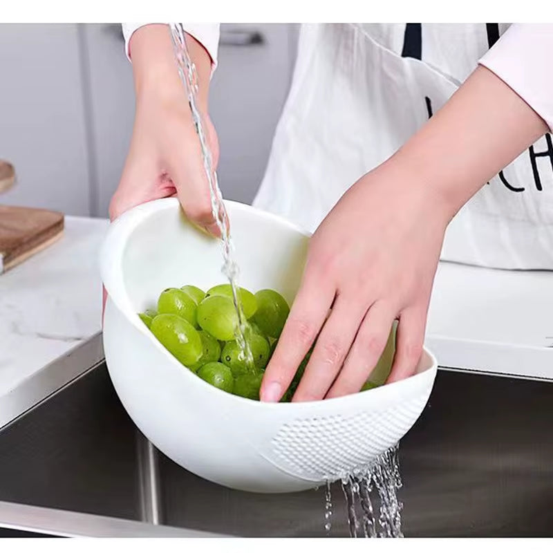 2-In-1 Rice Strainer Beans Washer Strainers and Colanders-Washing Bowl for Vegetables and Fruits Kitchen Supplies Accessories