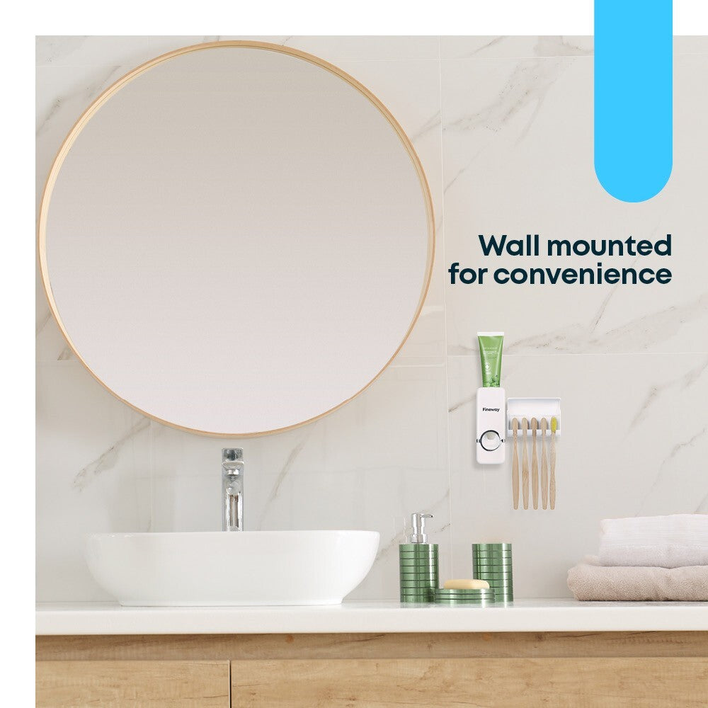 Automatic Toothpaste Dispenser + 5 Toothbrush Holder Stand Wall Mounted Bathroom