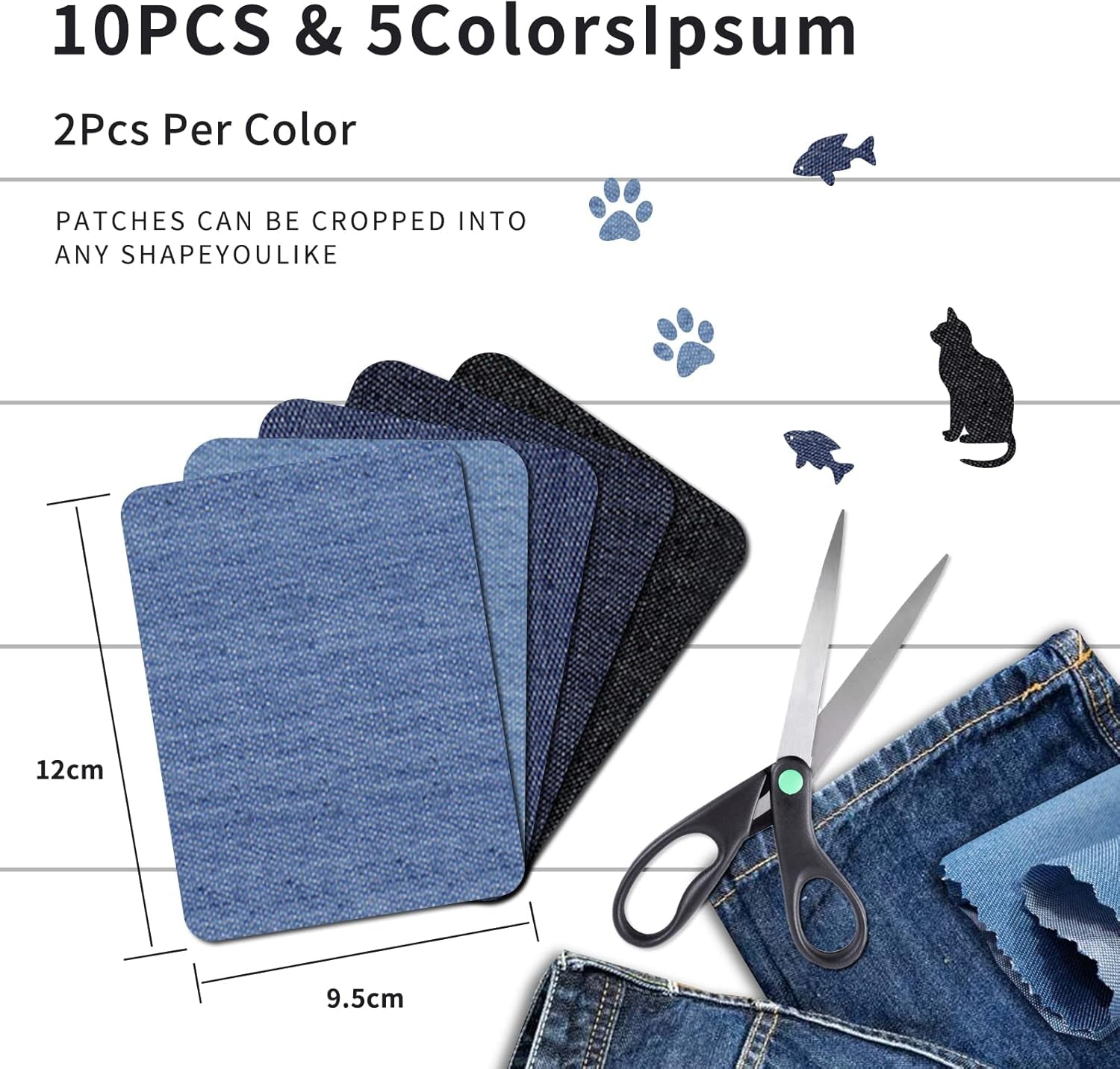 10 Pcs Denim Patches for Jeans Repair,Iron-On Jean Patches inside & outside Stro