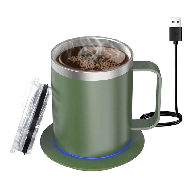 Self-Heating Coffee Mug - 12Oz USB Electric Heated Mug Heat 131-149℉ Smart Warming Travel Mug Double Layer Food Grade Cup Warmer
